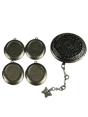 Destash Craft Lot: 4 Oval Lockets & 1 Large Round Decorative Charm Locket